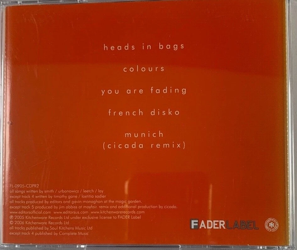 Editors, Rarities, CD, 5 Track EP, Rare - Image 2 of 2