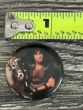 KISS BUTTON Pin Badge Animalize Gene Simmons Axe Bass Round 1 1/4" Vintage Kiss