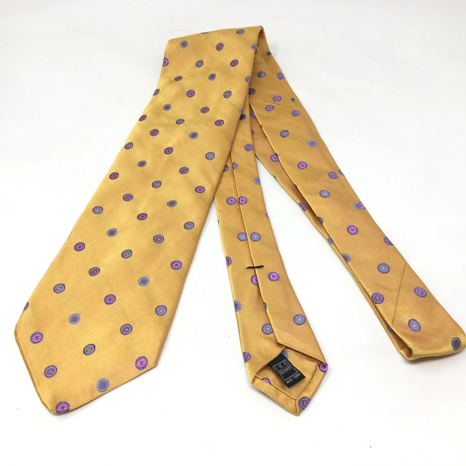 Corbata Ike Behar amarilla púrpura rosa índigo geométrica seda hecha a mano EE. UU. Foto 3 de 4