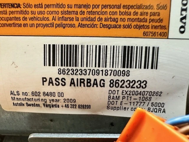 Airbag tablero derecho pasajero Volvo XC90 2010 10 FABRICANTE DE EQUIPOS ORIGINALES Foto 3 de 4