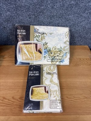 VTG JC Penney Fashion Manor Full Flat Sheet Ribbon Floral 70's Nos~2 Pillowcases