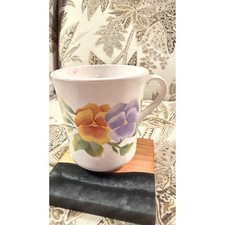 Vintage Corning Ware Pansy Floral Coffee Mug White Ceramic Made in USA 4 inch