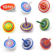 Wood Spinning, Multicolored Painted Kids Novelty Wooden Gyroscopes, Fun Flip Top