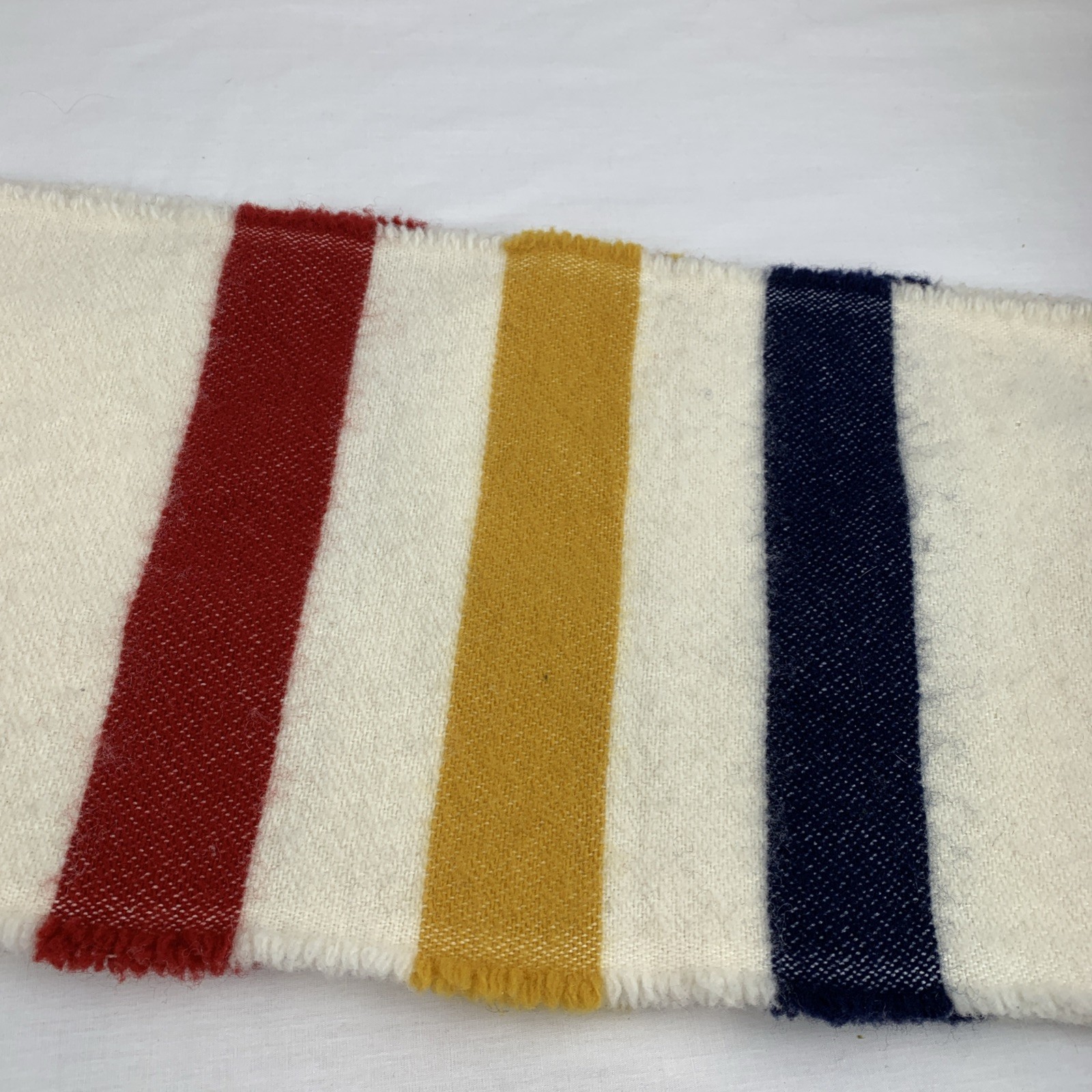 Faribault Woolen Mill Wool Scarf Striped Revival Off White With Red, Gold, Navy thumbnail 12