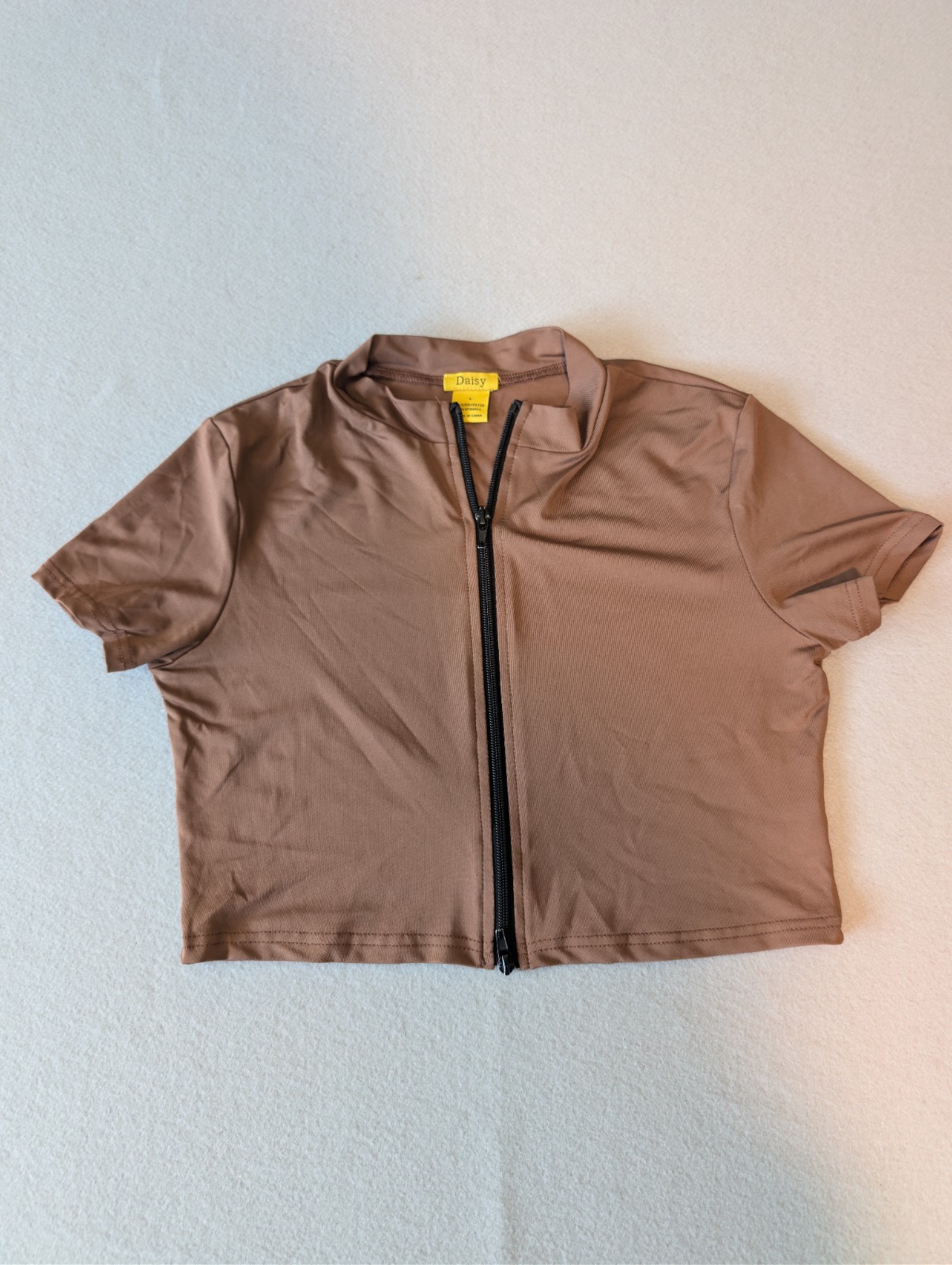 Neutral Brown Mesh Contour Crop Yoga Double Zip Up Sporty Chic Cap Sleeve Jacket image 2