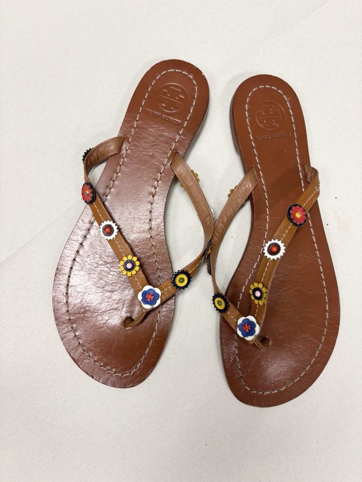 Tory Burch brown sandals with flower applique size 7.5