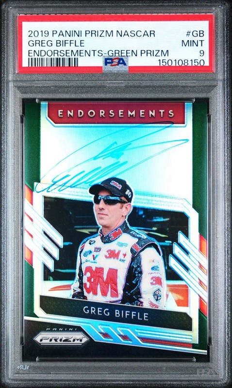 2019 Panini Greg Biffle Green Prizm On Card Auto Numbered /99 PSA 9