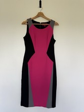 Next Bodycon Dress UK 10 Pink Black Colour Block Pencil Midi Wiggle Stretch