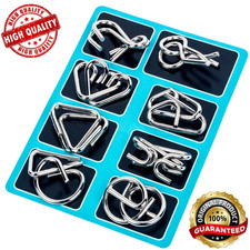 8pcs Metal Montessori Puzzle Wire IQ Mind Brain Teaser Blue Toys for Adult Child