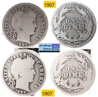 2 Antique 1907⌛US Philsdelphia Mint Silver Barber Dimes🪙As Depicted🪙