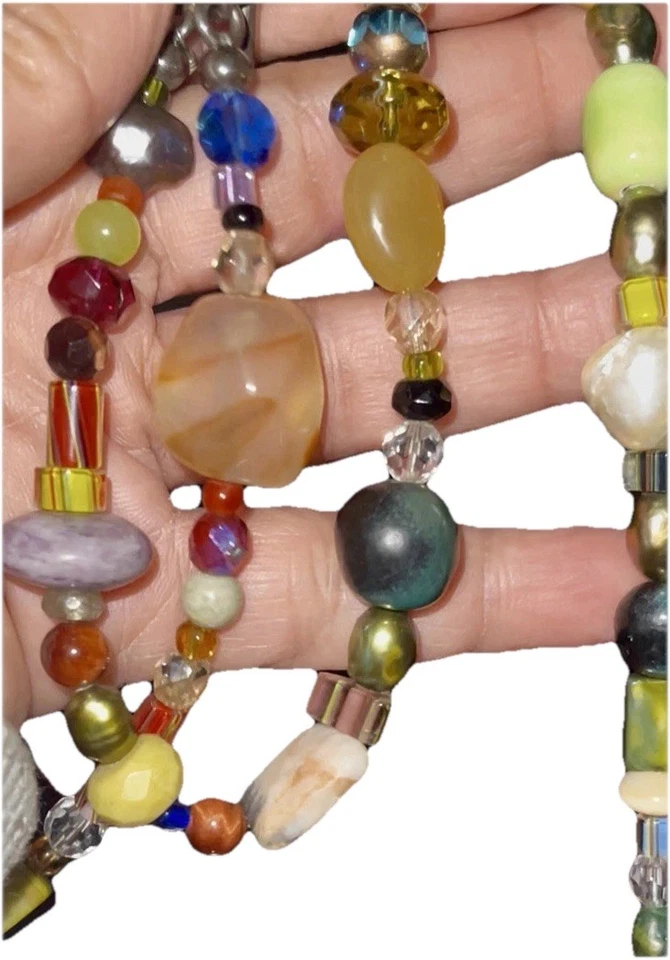 "Collar vintage boho mezclado con múltiples cuentas piedra concha de vidrio 24"" hecho a mano artesanal" Foto 2 de 3