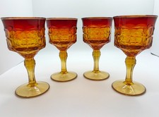 Amberina Tiara Sunset Constellation Goblets 4pc Glasses Vintage 70s Yellow Red