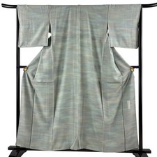JAPANESE KIMONO FINE PATTERN GRAY-GREEN 159cm 5 ft 3 in PURE SILK B0314
