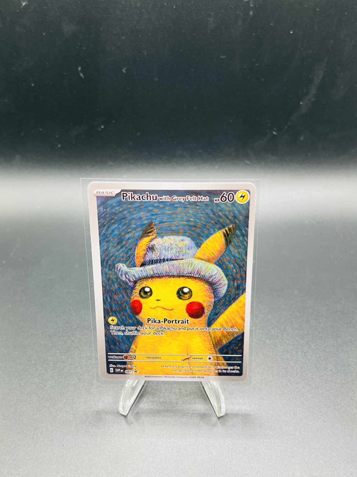 ✨Pokemon Pikachu Grey Felt Hat Van Gogh ACG Art Black Star Promo Card FAN Art
