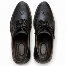 Men's Black Leather Brogue Oxford Dress Shoes Lace-Up Round Toe Solid
