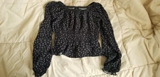 Art Class Girls Ruched Waist Blouse Top Medium Size 8 Black Floral Print Shirt