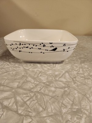 Ciroa OISEAU Bowl Blackbirds On Vines Black & White Fine Porcelain Songbird