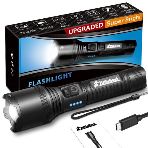 Super Bright Flashlight, LED High Lumens Flashlights, Emergency Strobe USB C ...