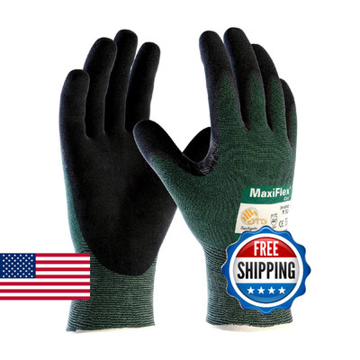 ATG 34-8743/L Maxiflex Cut, Green Engineered Yarn Shell, Blk Nitrile Microfoam G
