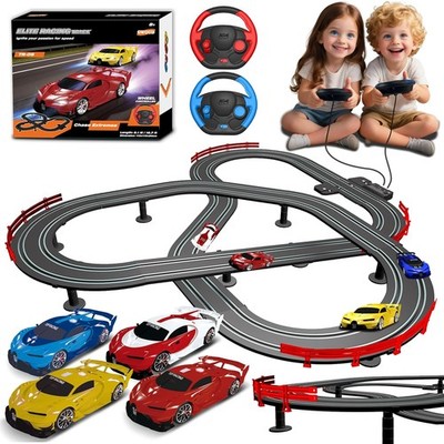 Slot Car Race Track Set with 4 Light-Up Cars, 2 Speed Adjustable Steering Whe...