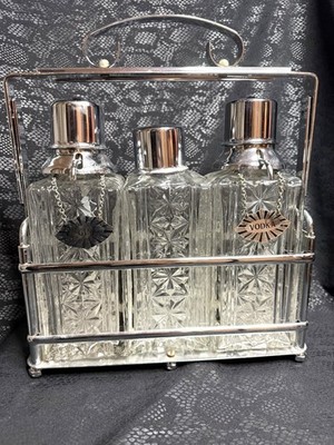 Swanky Cool Vintage MCM  3 Decanter Caddy~2 Pumps~Lockable