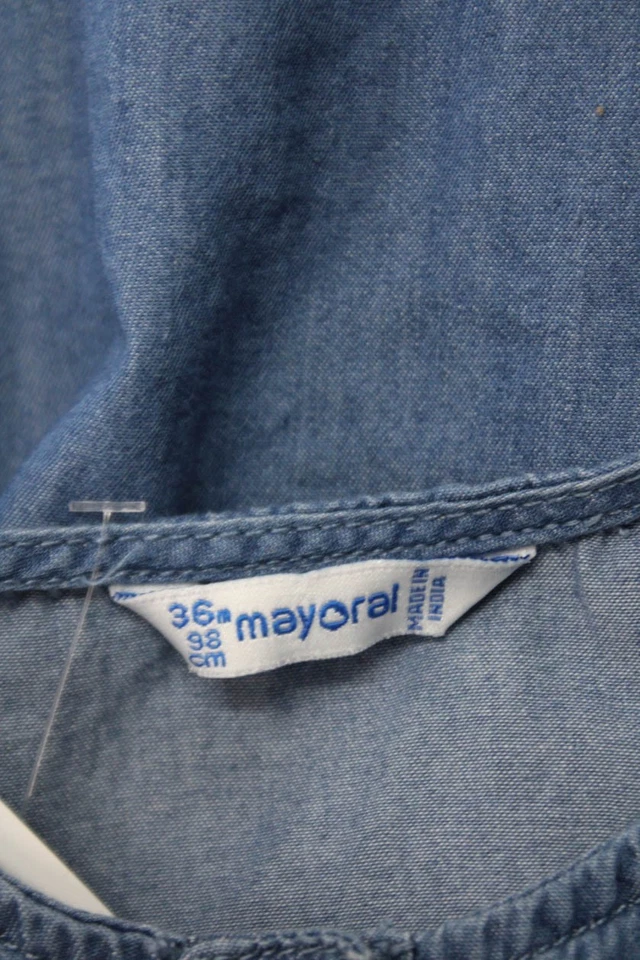 Mayoral Girls Cotton Round Neck Short Sleeve Button Up Dress Blue Size 36M - Image 4 of 4