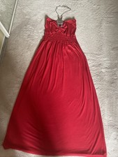 Red Jersey Maxi Dress With Elasticated Bodice And Necklace Attachment