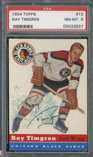 1954-55 TOPPS #13 RAY TIMGREN PSA 8 BLACKHAWKS