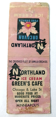 Vintage Matchbook: Northland Ice Cream, Green's Cafe, Minneapolis, MN Bobtail