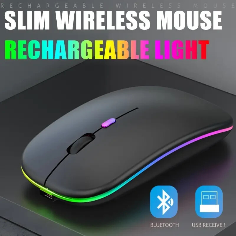 Mouse Bluetooth Sottile Con Batteria Doppia E LED - Per Computer Notebook - Senza Fili