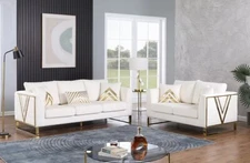 NEW 2PC Cream Gold Sofa Loveseat Contemporary Modern Glam Velvet Living Room Set
