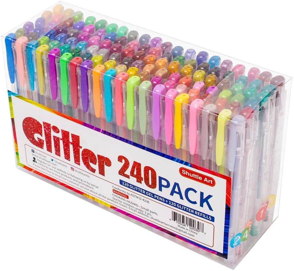 Glitter Gel Pens, Set of 12 Professional Artist Quality Pens. Best