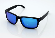 Men's Polarized Sports Square Sunglasses Matte Black Frame Blue Mirror Lens