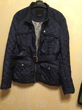 New Feraud Size 14 Ladies Navy Blue Puffer Jacket Coat With Belt