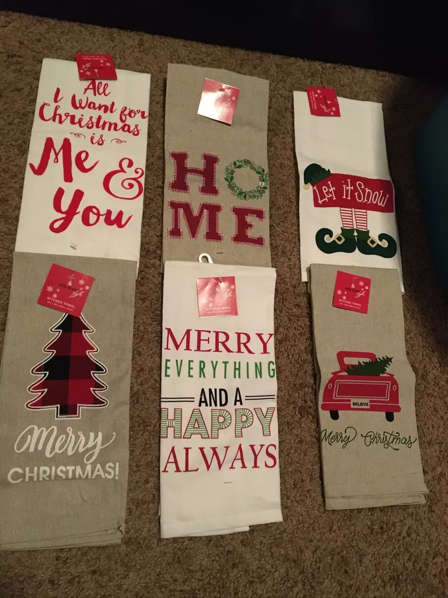 Fun Christmas Kitchen Towels 6 pc. Cute Christmas Dish Towels Set with  Sayings