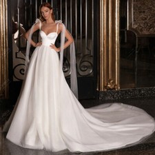 Elegant Princess Wedding Dresses Spaghetti Strap Sleeveless Satin Sweep Train