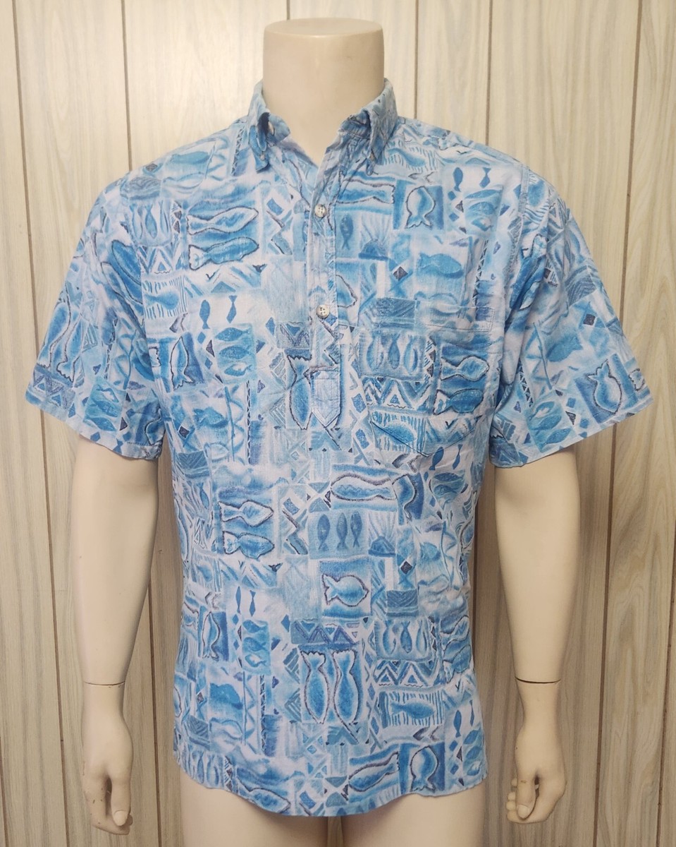 Hawaiian shirt M vintage Manoa cotton pullover blue | eBay