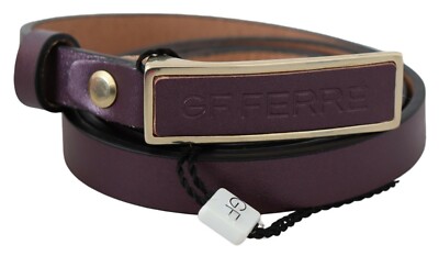 GF FERRE Belt Maroon Leather Skinny Gold Logo Buckle Waist Women's s. 85cm / 1