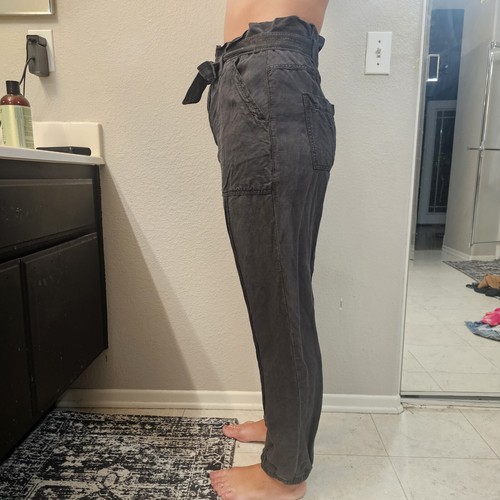 Women's Anthropologie Light Black Linen Belted Tapered Pant Size 10 Hippie Cute - Picture 2 of 12