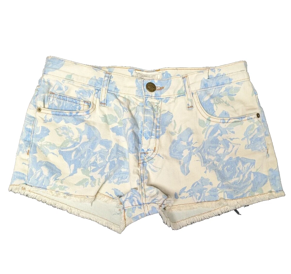 Pantalones cortos de mezclilla para mujer Current Elliot azul estampado rosa talla 25 marfil Foto 2 de 4
