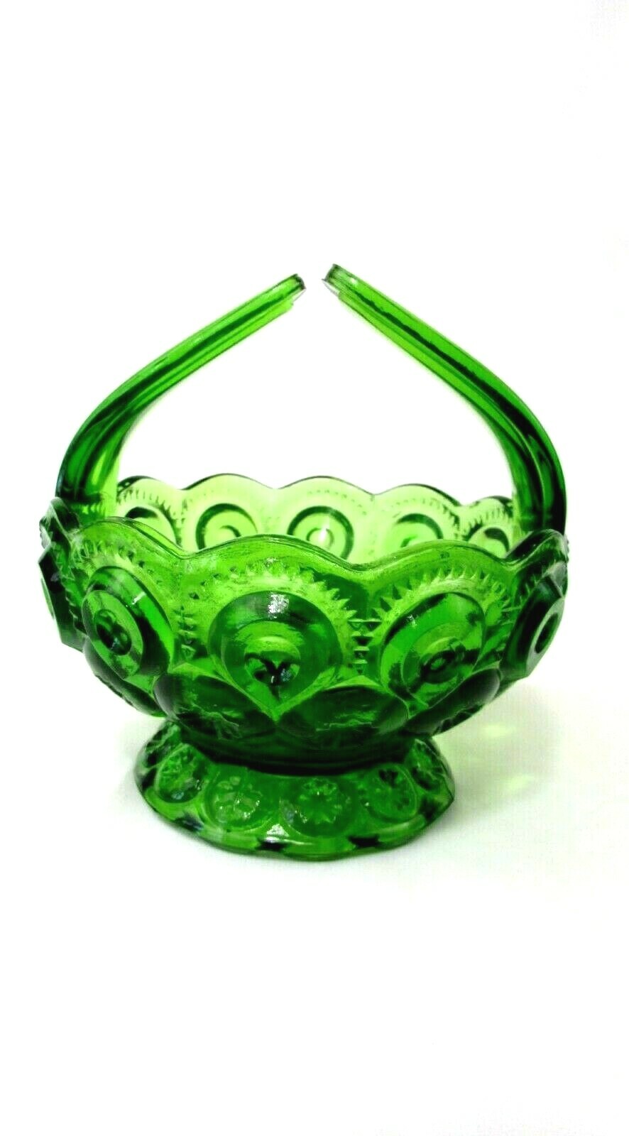 Vintage Heritage Hand Made By Smith Glass Basket Candy Dish Moon and