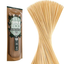 SUPER ECO 100 Pcs Natural Bamboo Skewers, 10 Inch Wooden BBQ Skewers Kabob Grill