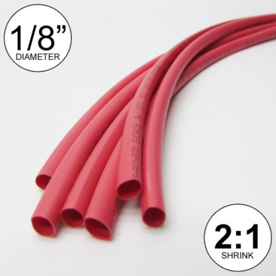 1/8'' ID Red Heat Shrink Tube 2:1 ratio wrap (6x9'' = 4 ft) inch/feet/to 3mm