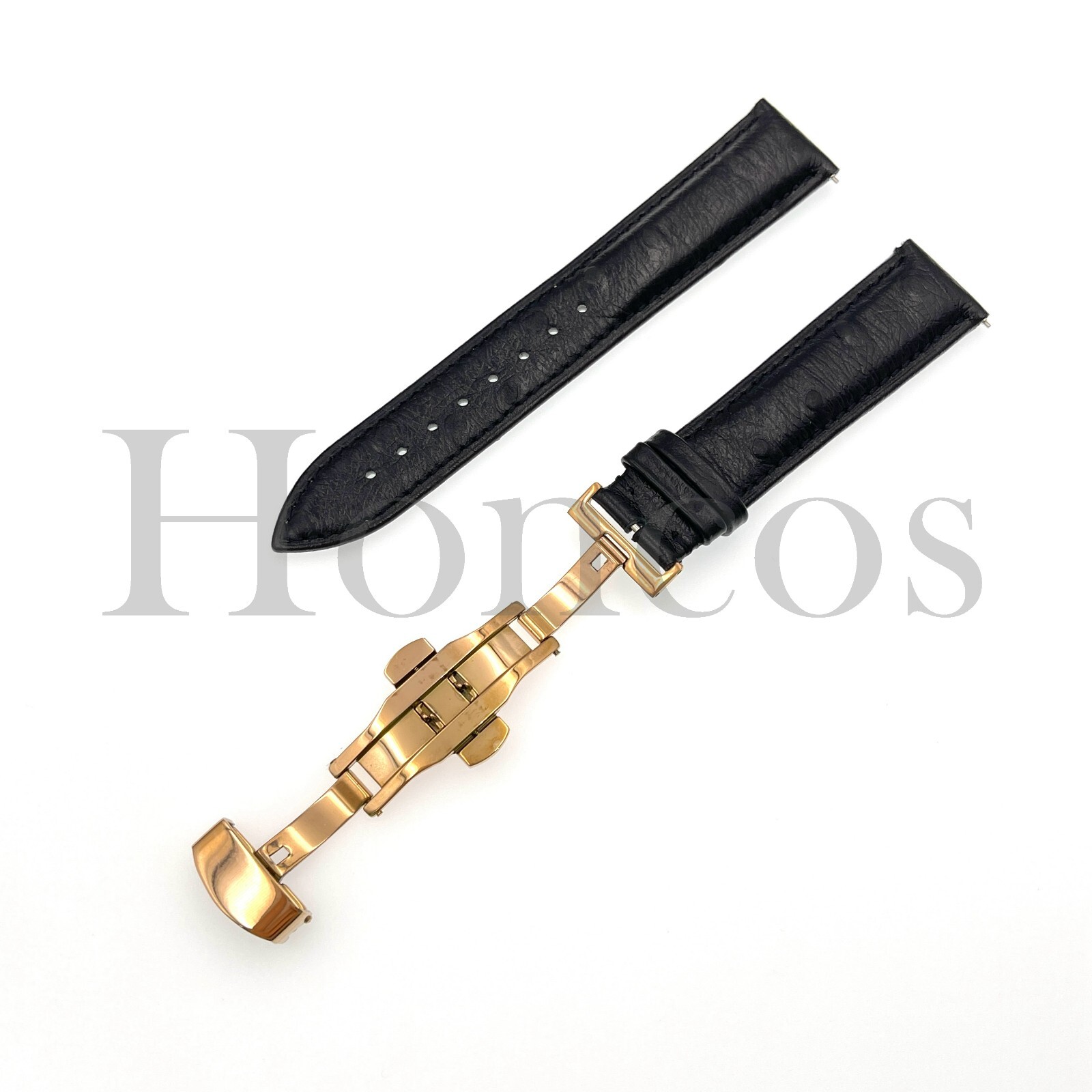 18-22MM Ostrich Leather Watch Band Black Strap Quick Release Pins Fits ...