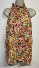 Cynthia Rowley Medium Sleeveless Top Yellow Pink High Neck Tank 