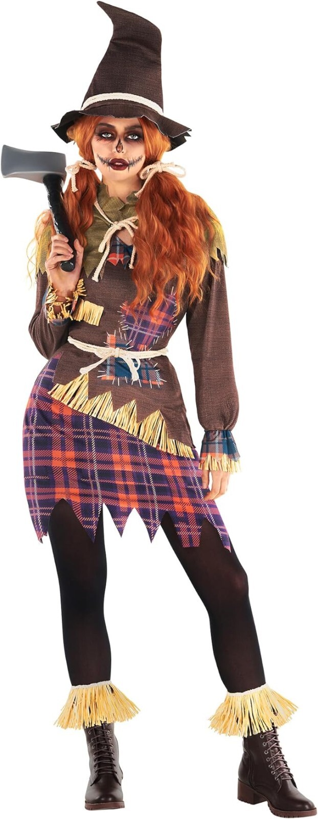 Disfraz de Espantapájaros Espeluznante para Mujer + Sombrero Damas Espeluznante Traje de Halloween S - 3XL