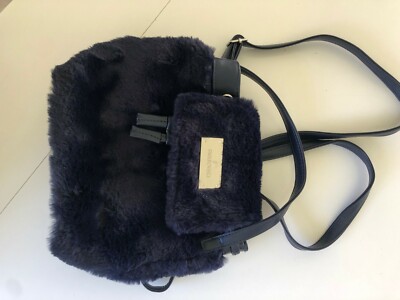 Limited Edition Swarovski Mini Blue Faux Fur Backpack Never