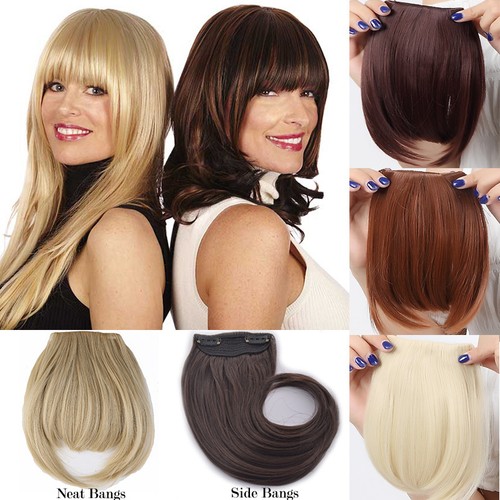 Real Thick Bang Clip in on Fringe Hair Extensions as Human Hair Brown Blond Grey - Picture 7 of 30