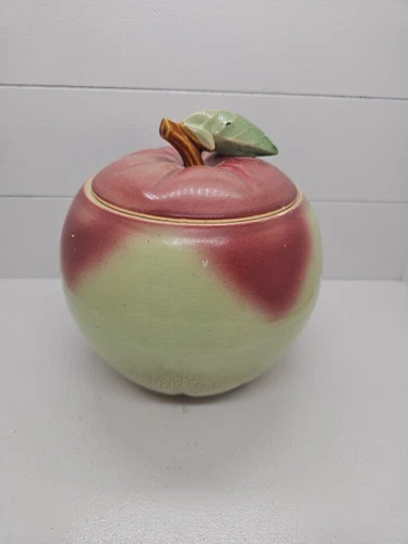Vintage 1950's McCoy Pottery Apple Cookie Jar Rustic Cabin Cottage Farmhouse