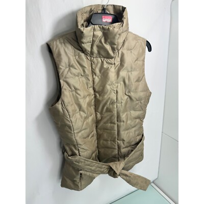 Talbots Vest Jacket Goose Down Full Zip Wrap Beige Nylon Mock Neck Small S